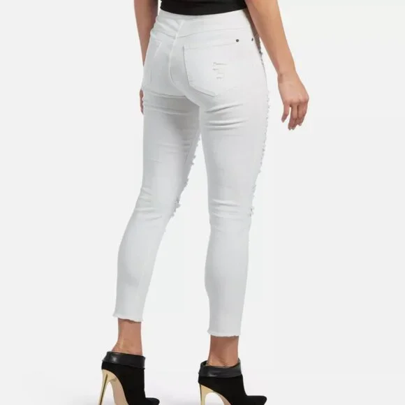 Zeza B by Hue Midnight Rinse Shredded Denim Skimmer Leggings Size Small ZL18066 - Picture 8 of 8